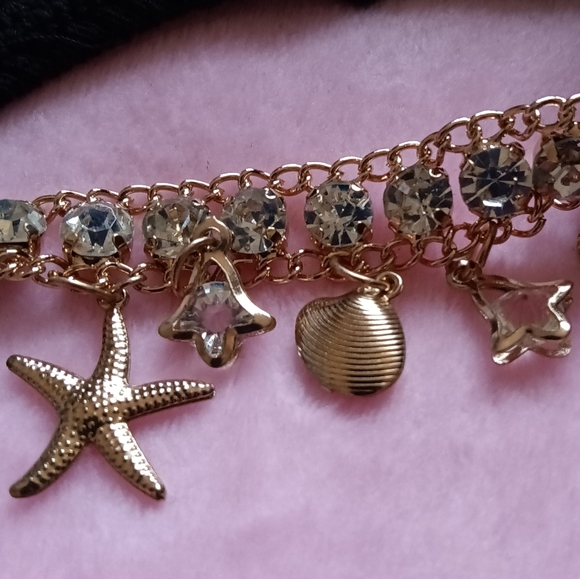 NEW Black Halter RibKnit w/Goldtone Crystal & Charm Chain Tie Bikini Swimsuit - Picture 6 of 6